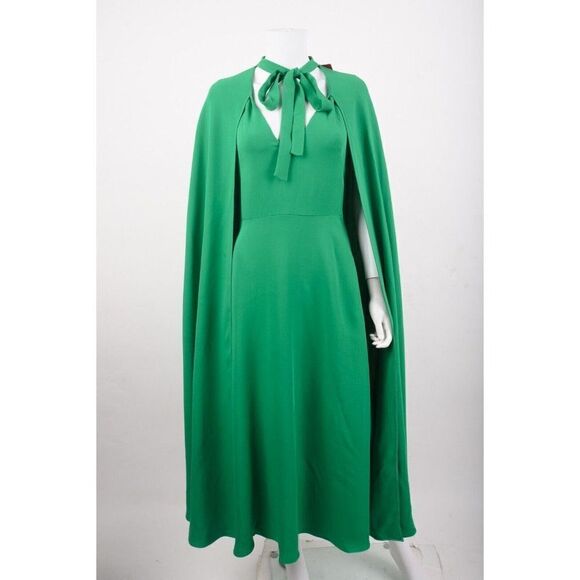 VALENTINO GARAVANI Womens Cady Couture Midi Cape Dress Green Silk 42 US 6 $5700 - Picture 1 of 10
